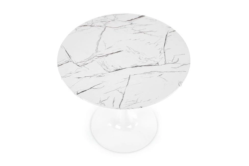 Stół okrągły do jadalni Verden biały marmur nowoczesny na jednej nodze 80 cm Intesi