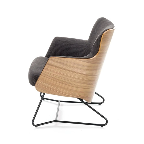 Fotel tapicerowany Calderon szary orzech na płozach do salonu nowoczesny industrialny Intesi