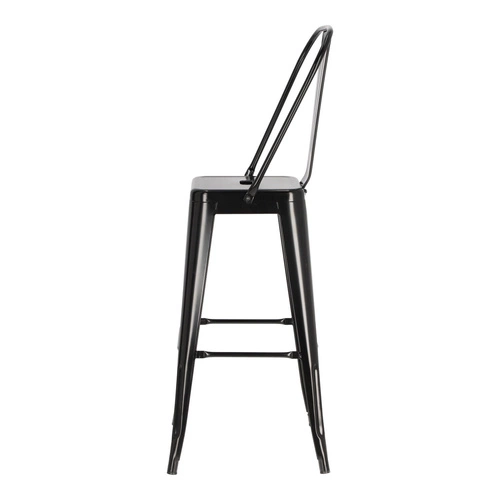 Hoker Paris Back 75 cm czarny metalowy z oparciem industrialny do kuchni i wyspy inspirowany Tolix