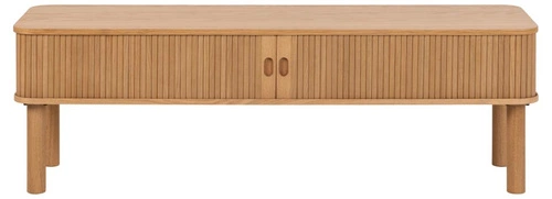 Szafka RTV drewniana Langley 140 cm nowoczesna z lamelami na wysokich nogach do salonu