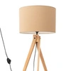 Lampa stojąca do salonu NATT nowoczesna drewniana trójnóg z abażurem taupe 140 cm