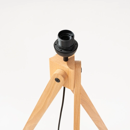 Lampa stojąca do salonu NATT nowoczesna drewniana trójnóg z abażurem taupe 140 cm