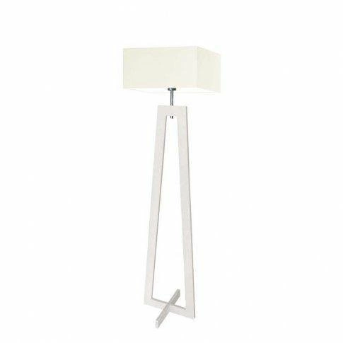 Lampa podłogowa JAWA drewniana z abażurem ecru nowoczesna do salonu i sypialni Lysne