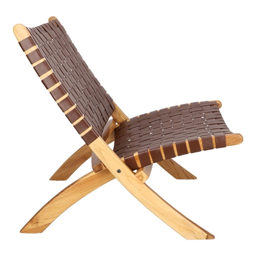 Fotel Perugia skóra naturalna brązowa drewniany pleciony boho do salonu i gabinetu Intesi