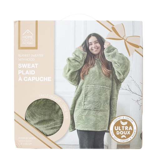 Bluzo koc z kapturem Intesi Snuddie zielony, ciepły koc polarowy do salonu