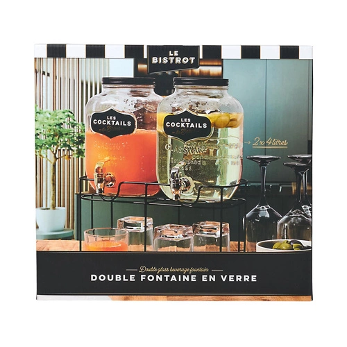 Intesi zestaw 2 szklanych słojów do napojów 4L z kranikiem na stojaku na imprezę