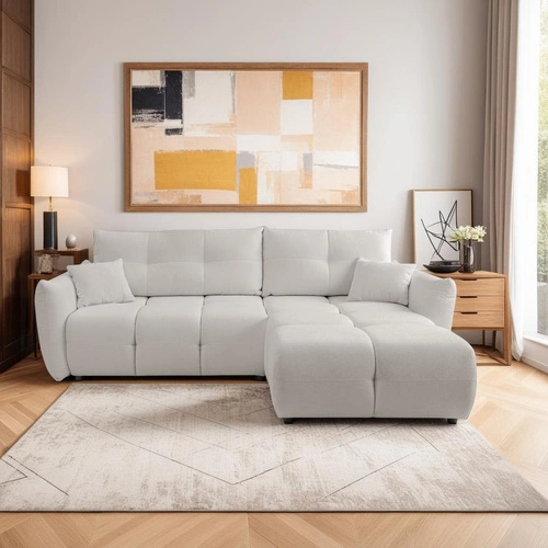 Narożnik z funkcją spania prawy Bode szary nowoczesny do salonu z pojemnikiem