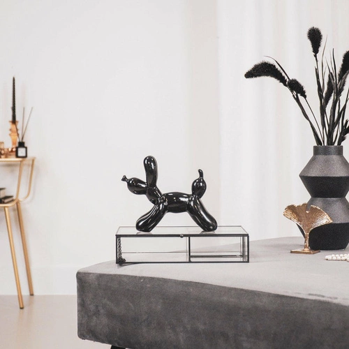 Figurka dekoracyjna pies balon czarny HV decor nowoczesna na komodę do salonu 14,5 cm