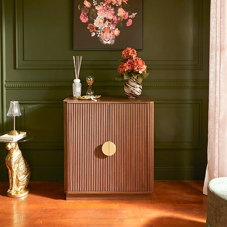 Komoda Wany Atmosphera brązowa japandi z frezowanymi frontami do salonu i sypialni 80 cm