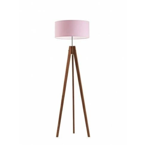 Lampa podłogowa HAITI abażur jasny różowy stelaż mahoniowy