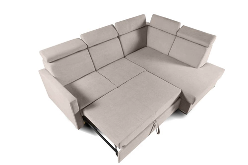 Narożnik z funkcją spania do salonu Mils XL beżowy skandynawski prawostronny Intesi