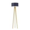 Lampa stojąca do salonu MIAMI glamour trójnóg drewniany dąb abażur granatowy personalizacja