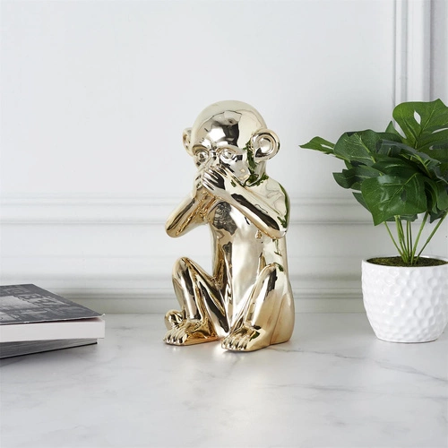 Figurka dekoracyjna Monkey złota ceramiczna do salonu nowoczesna 30 cm Intesi
