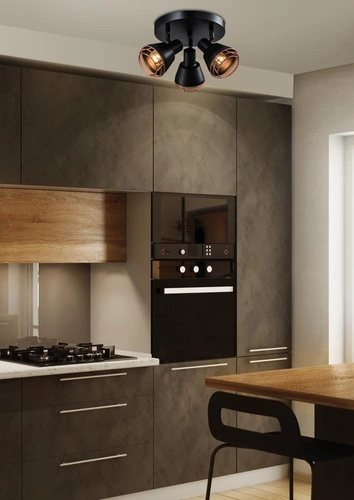 Plafon sufitowy Neria czarny metalowy z miedzianym kloszem do salonu nowoczesny 36 cm