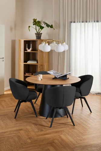 Krzesło tapicerowane Darlene Actona antracytowe obrotowe do jadalni nowoczesne skandynawskie