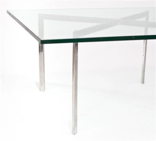 Stolik kawowy szklany kwadratowy Ba inspirowany Barcelona Table nowoczesny do salonu 100x100 cm
