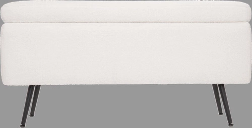 Ławka tapicerowana ze schowkiem Aurora biała teddy do przedpokoju na czarnych nogach Atmosphera