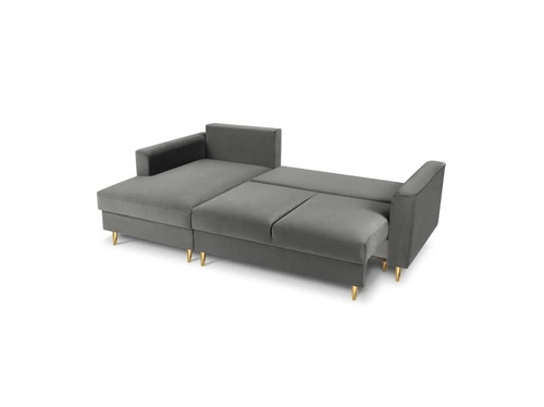 Narożnik z funkcją spania Leona Light Grey Velvet Lewostronna kolor nóg złoty