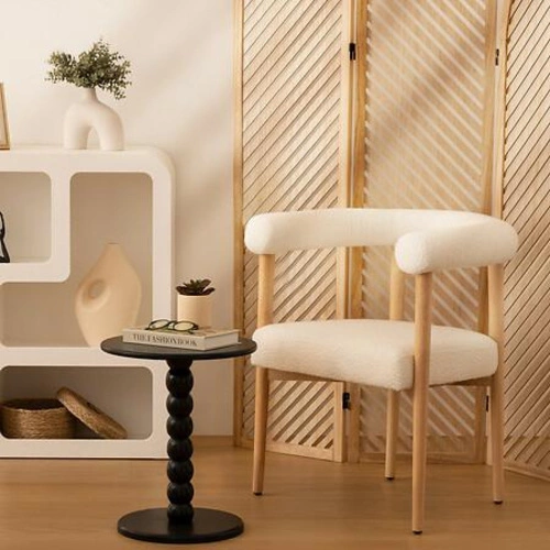 Okrągły stolik kawowy Chamlo czarny drewniany minimalistyczny do salonu i sypialni 38 cm