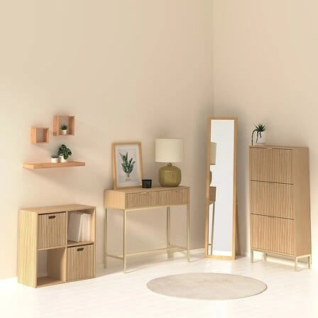 Konsola Tasso nowoczesna z szufladą do przedpokoju i salonu naturalna na złotych nogach Atmosphera