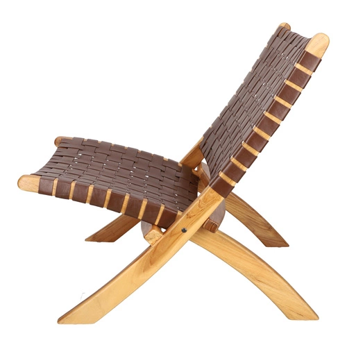 Fotel Perugia skóra naturalna brązowa drewniany pleciony boho do salonu i gabinetu Intesi