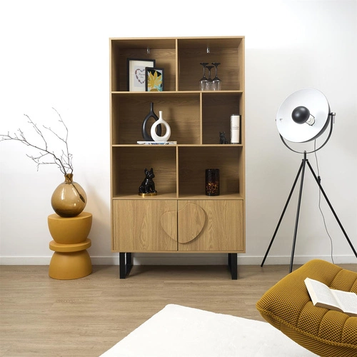 Regał na książki Calypso naturalny loftowy z szafką i półkami do salonu Intesi 180x100 cm