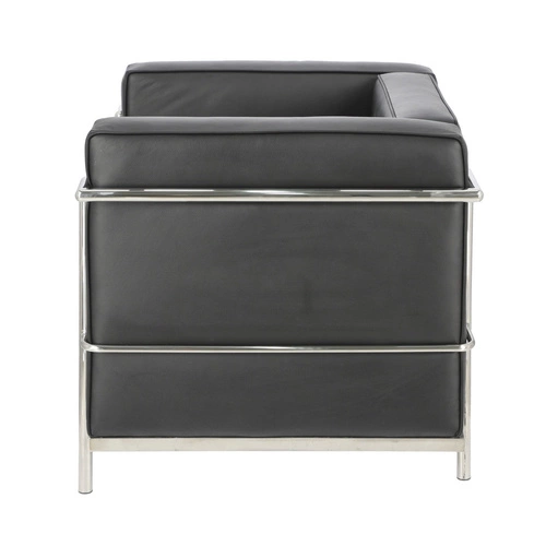 Fotel wypoczynkowy Kubik czarna skóra naturalna nowoczesny do salonu inspirowany LC2