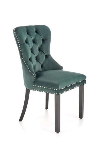 Krzesło tapicerowane welurowe Charlotte Intesi zielone do jadalni nowoczesne z drewnianymi nogami