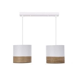 Lampa wisząca Bianco biały 2x40W E27 abażur biały+orzechowy