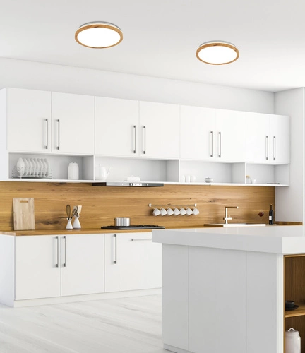 Plafon LED okrągły Kato 30 cm biały drewno skandynawski do salonu i kuchni Ledea