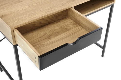 Biurko do pracy Bocka nowoczesne loftowe z szufladą i półką naturalny/czarny 95 cm