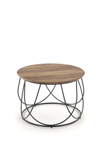 Stolik kawowy Jenna okrągły 60 cm nowoczesny orzechowy z czarną metalową nogą do salonu