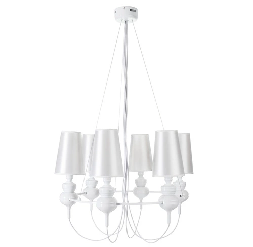 Lampa wisząca QUEEN-6 biała glamour do salonu i jadalni regulowana 82 cm Step into Design