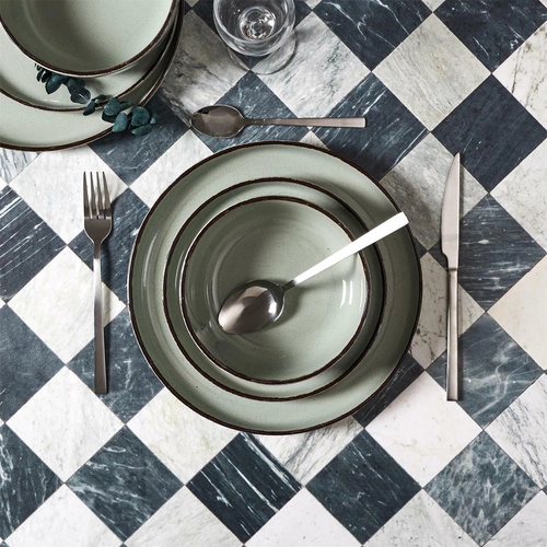 Nowoczesny zestaw obiadowy Temp na 4 osoby zielony ceramiczny do jadalni