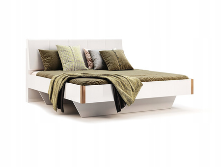 Łóżko Madera 160cm biała eko skóra/dąb