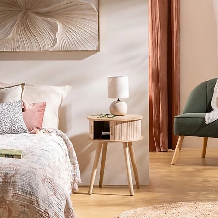 Szafka nocna Atmosphera Nysos w stylu skandynawskim, naturalna, z półkami, 40 cm szerokości