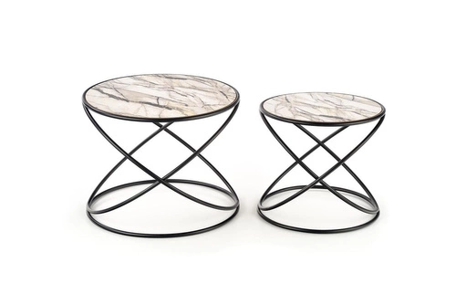 Zestaw 2 okrągłych stolików kawowych Chaletz biały marmur nowoczesny do salonu 2w1