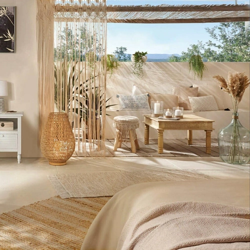 Lampa stołowa Etel 55cm skandynawska z drewnianą podstawą do salonu i sypialni boho