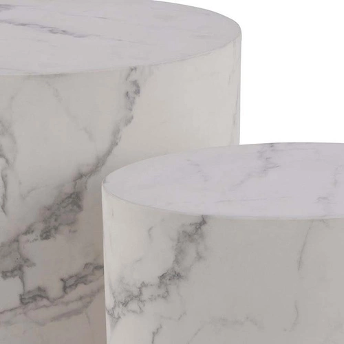 Zestaw owalnych stolików kawowych Mice biały marmur nowoczesny do salonu glamour Actona