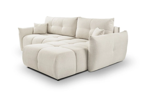 Narożnik z funkcją spania do salonu Bode prawy beżowy nowoczesny z pojemnikiem Intesi