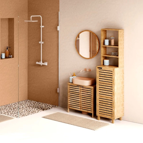 Regał na książki Sicela bambusowy z szafką, regulowane półki, skandynawski naturalny 168 cm