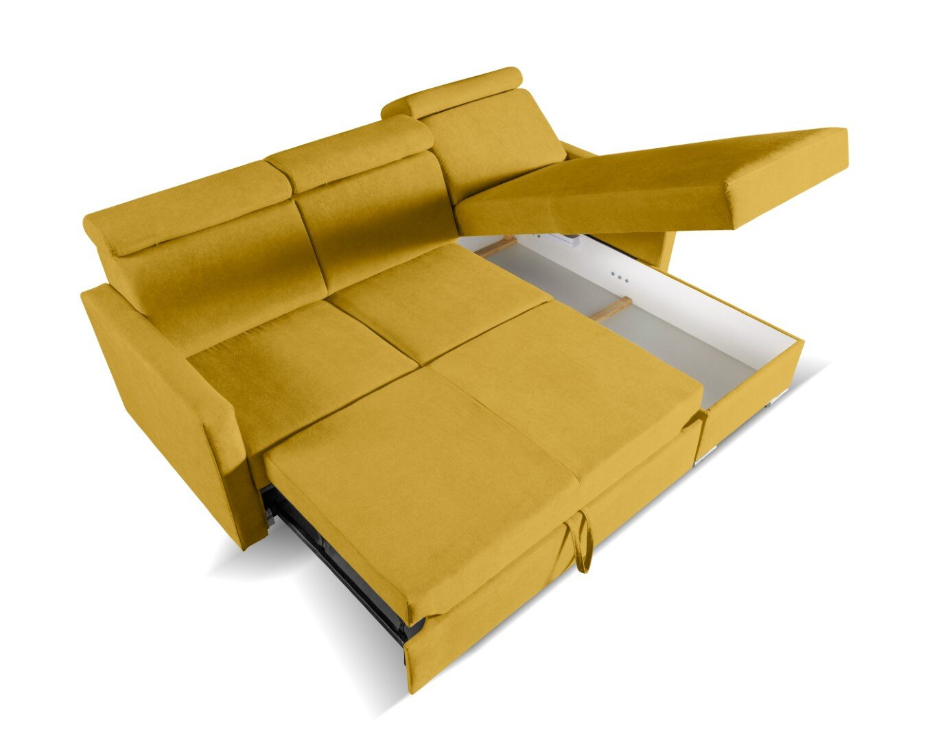 Narożnik Mils z funkcją spania musztardowy tkanina Soro 40