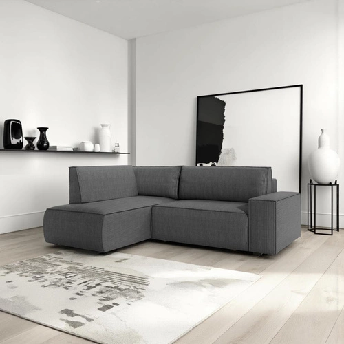 Narożnik z funkcją spania Molde L lewy sztruksowy szary ciemny do salonu z pojemnikiem