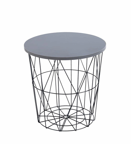 Stolik kawowy Salvatore okrągły szary nowoczesny loftowy z czarną stalą do salonu 42 cm