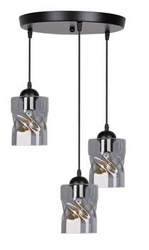 Lampa wisząca Felis 3-punktowa czarna szklana dymiona do salonu i nad stół regulowana