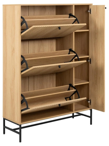 Szafka na buty Albany Actona szeroka dąb naturalny z ryflowanym frontem loftowa wysoka