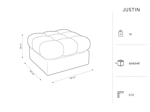 Pufa kwadratowa pikowana Justin szara tapicerowana do salonu nowoczesna i elegancka 60x60 cm