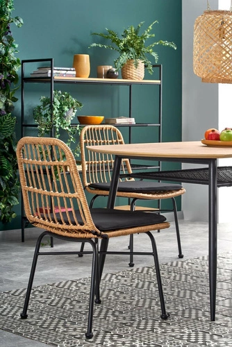 Stół do jadalni Sonic owalny dąb złoty czarne nogi nowoczesny loftowy 160x90 cm Intesi