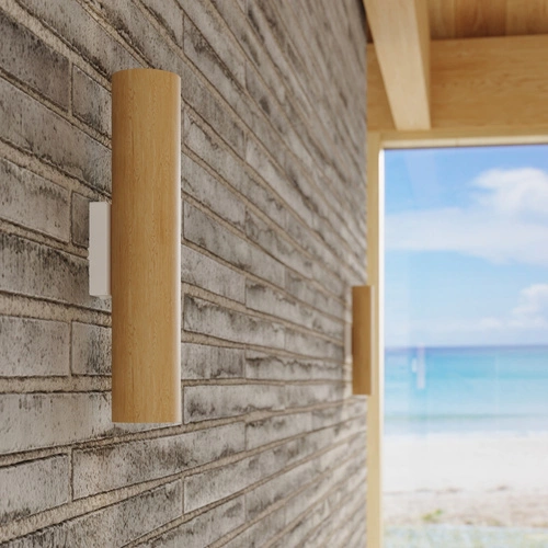 Nowoczesny kinkiet ścienny LINO biały z naturalnego drewna do salonu i sypialni