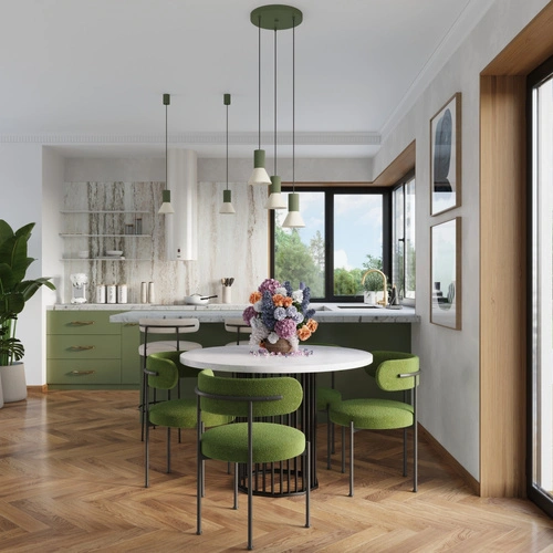 Lampa wisząca ESTRIA 3P loftowa beżowo-zielona nad stół do salonu i jadalni